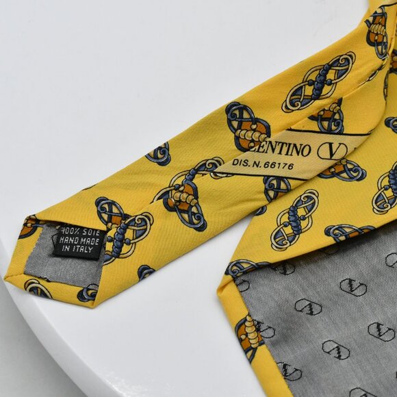 Valentino Cravatte Yellow 100% Silk Tie Hand Made Made In Italy - Picture 4 of 6
